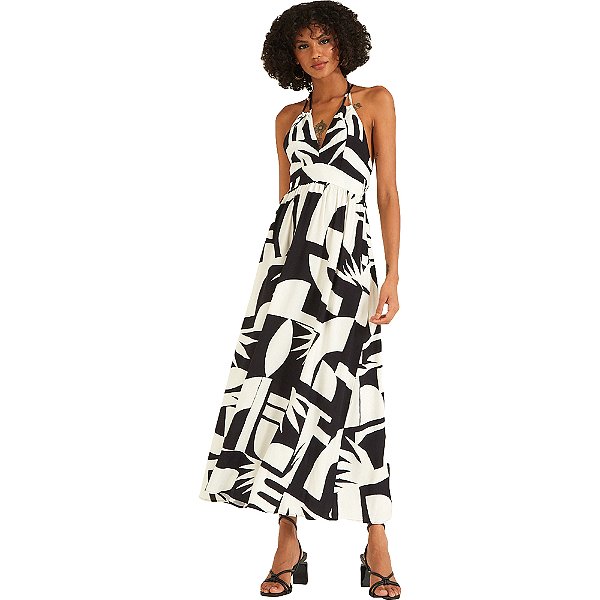 Vestido Linho Forum Estampado Evase P23 Preto Feminino