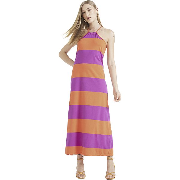 Vestido Forum Listrado V23 Laranja Feminino