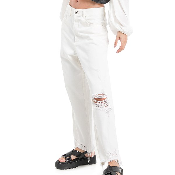 Calça Sarja Myft Tapered Super High Off White Feminino