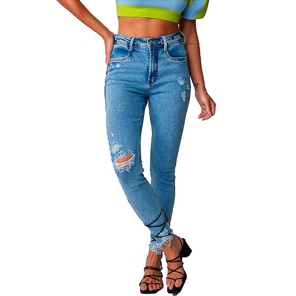 Calça Jeans Lança Perfume Vesta Super High Azul Feminino