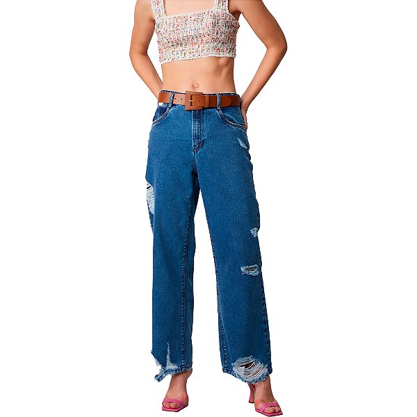 Calça Jeans Lança Perfume Full Lenght High Azul Feminino