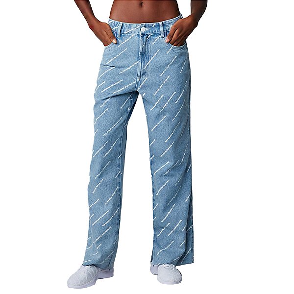 Calça Jeans Easy Lança Perfume High Logomania Azul Feminino