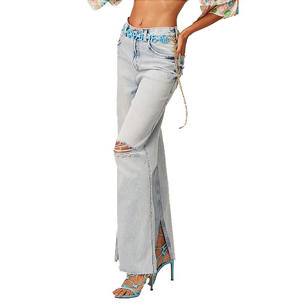Calça Jeans Lança Perfume Wide Leg S High V23 Azul Feminino