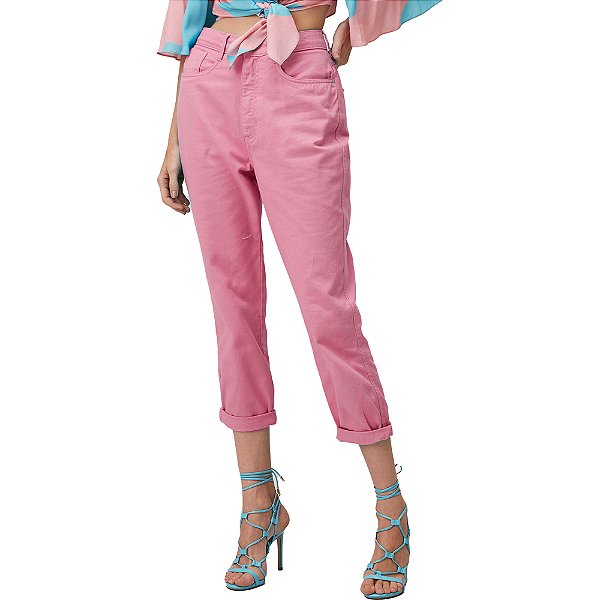 Calça Sarja Lança Perfume Luna Mom S High V23 Rosa Feminino