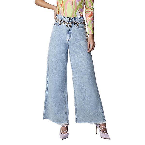 Calça Jeans Lança Perfume Wide Leg Super High Azul Feminino