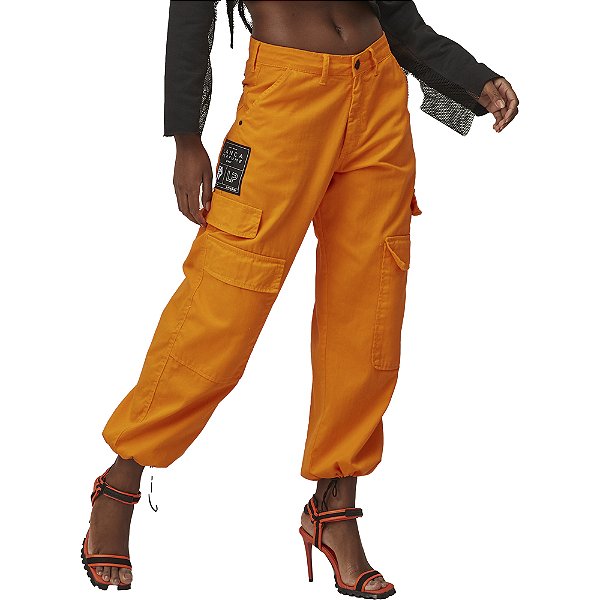 Calça Sarja Easy Lança Perfume Slouchy Cargo Laranja Feminino