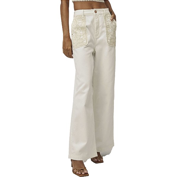 Calça Sarja Lança Perfume Wide Leg S High Off White Feminino