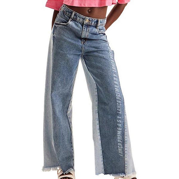 Calça Jeans Easy Lança Perfume Wide Leg High AV23 Azul Claro Feminino