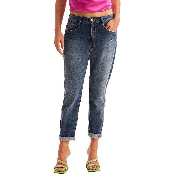 Calça Jeans Lança Perfume Mom Luna Super High AV23 Azul Feminino