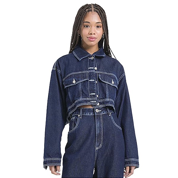 Jaqueta Jeans Myft Trucker Cropped Azul Feminino