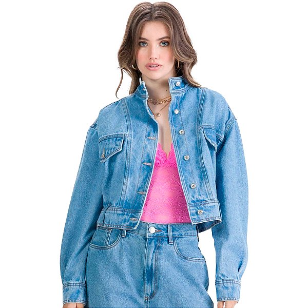 Jaqueta Jeans Myft Bomber Azul Feminino