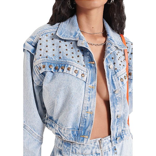 Jaqueta Jeans Myft Com Tachas AV23 Azul Feminino