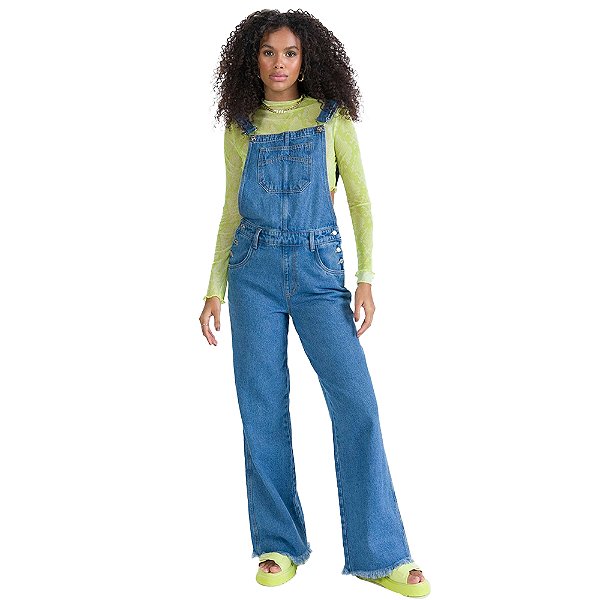Jardineira Jeans Myft Full Lenght High Azul Feminino
