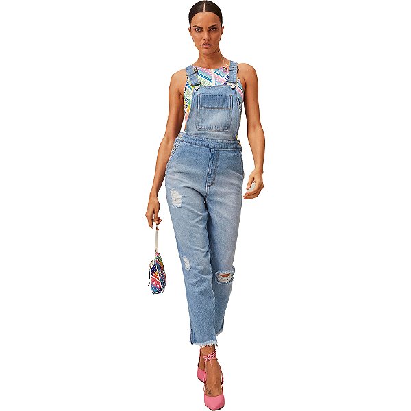 Jardineira Jeans Easy Lança Perfume Mom High V23 Azul Feminino