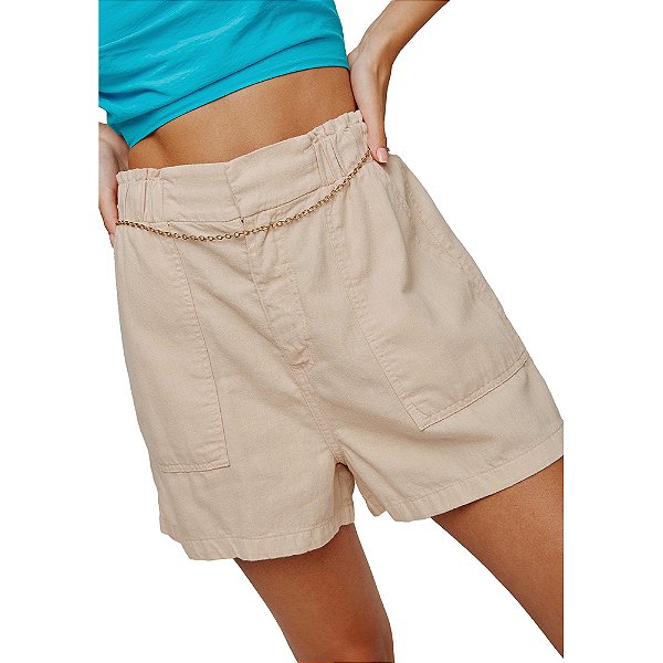 Short Sarja Myft Cargo Super High V23 Bege Feminino