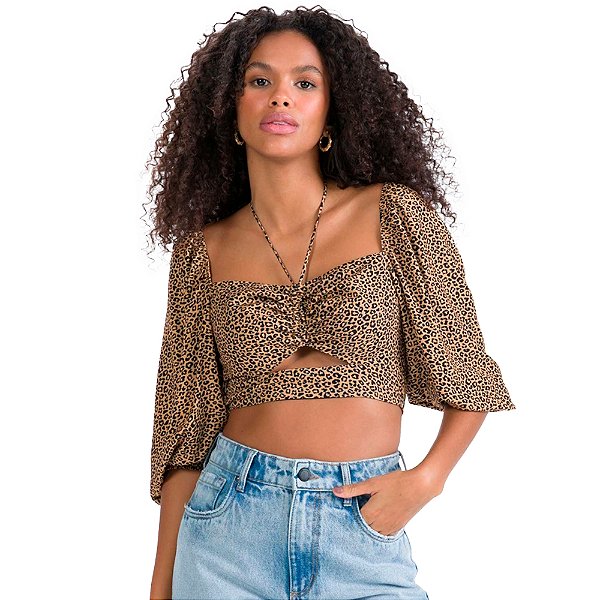 Blusa Cropped Myft Marrom Feminino