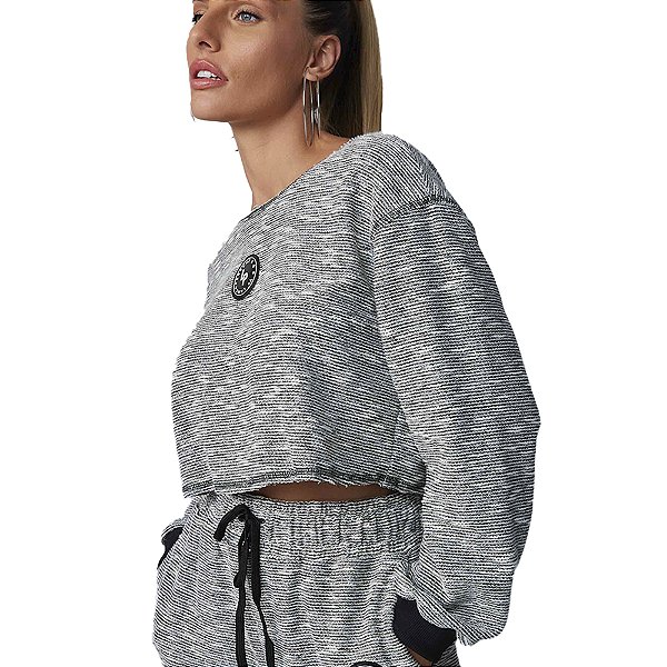 Blusa Cropped Easy Lança Perfume Tweed Cinza Feminino