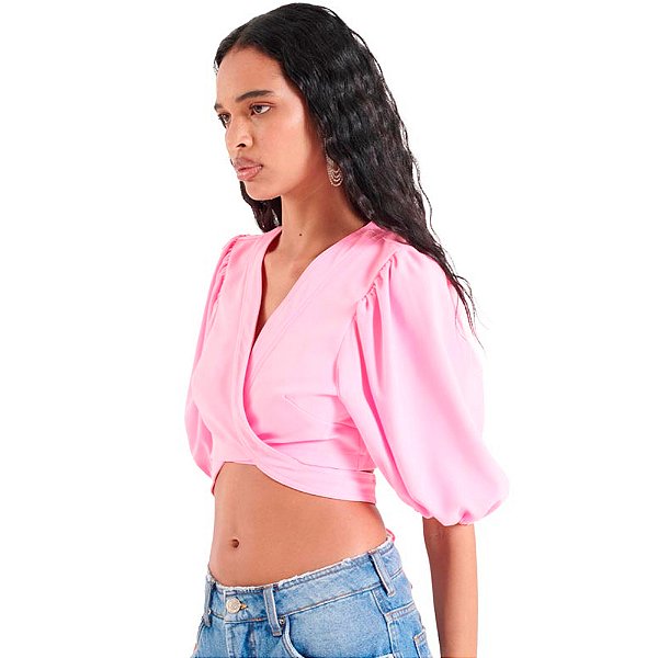 Blusa Cropped Myft Com Amarração AV23 Rosa Feminino