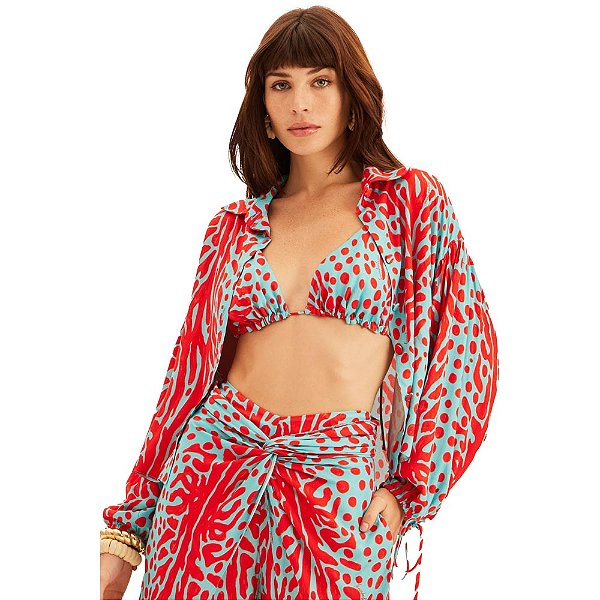 Camisa Lança Perfume Oversized Cropped AV23 Vermelho Feminino