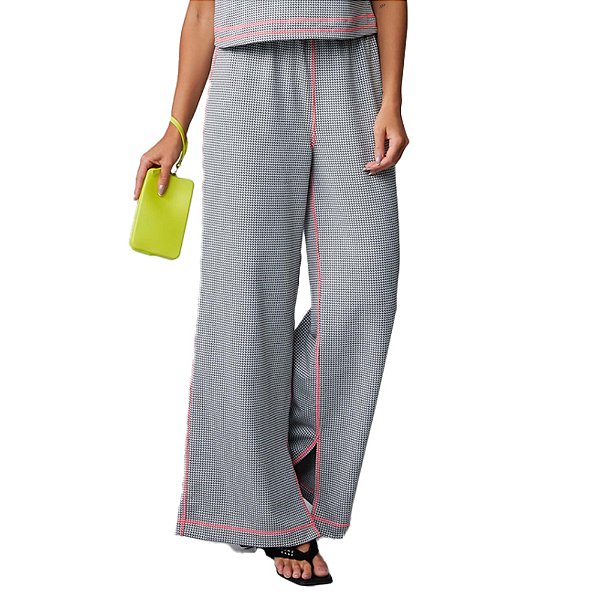 Calça Estampada Easy Lança Perfume Wid Leg Branco Feminino