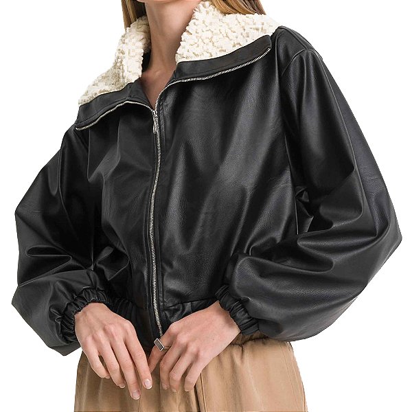 Jaqueta Myft Bomber Cropped Preto Feminino
