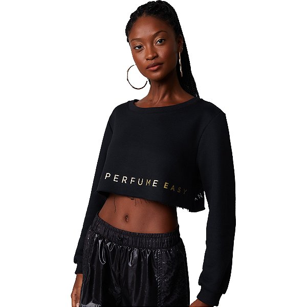 Moletom Cropped Easy Lança Perfume Preto Feminino