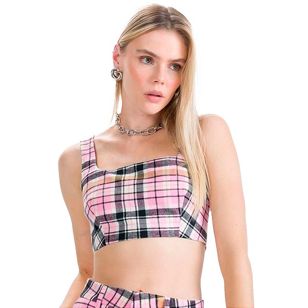 Top Myft Xadrez Rosa Feminino