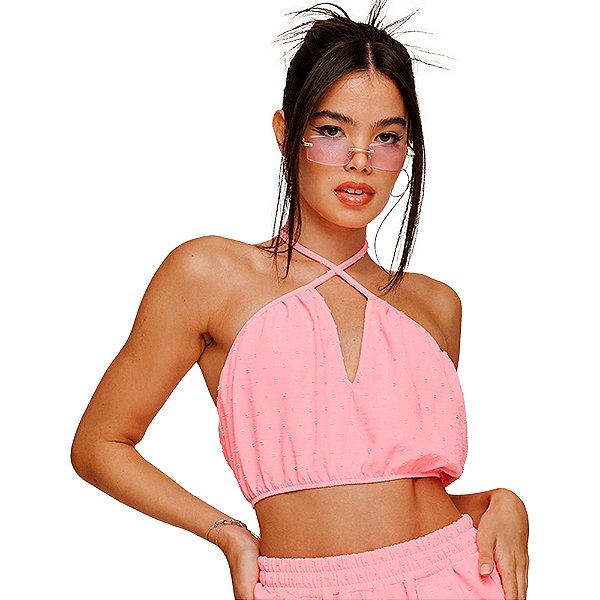 Top Cropped Myft Com Amarração Rosa Feminino