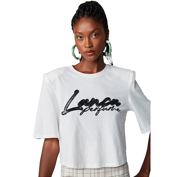 Camiseta Lança Perfume Com Ombreira Off White Feminino