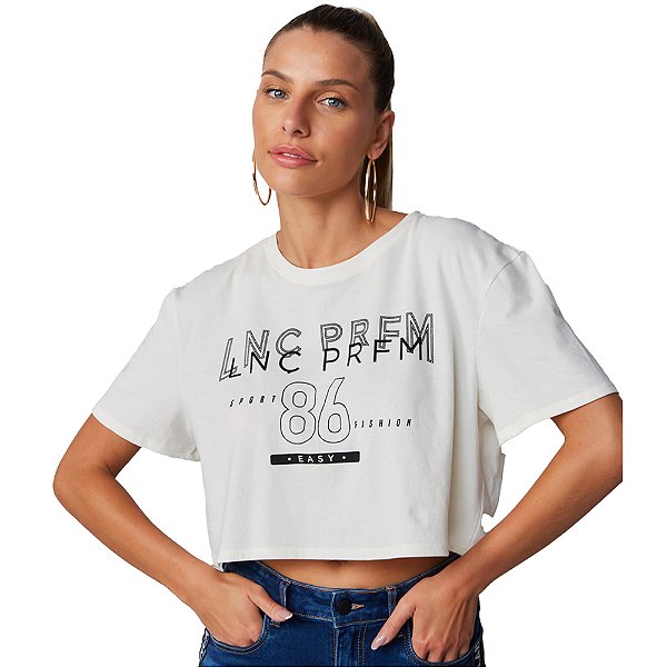 Camiseta Cropped Easy Lança Perfume Off White Feminino