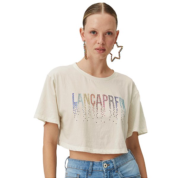 Camiseta Cropped Lança Perfume V23 Off White Feminino