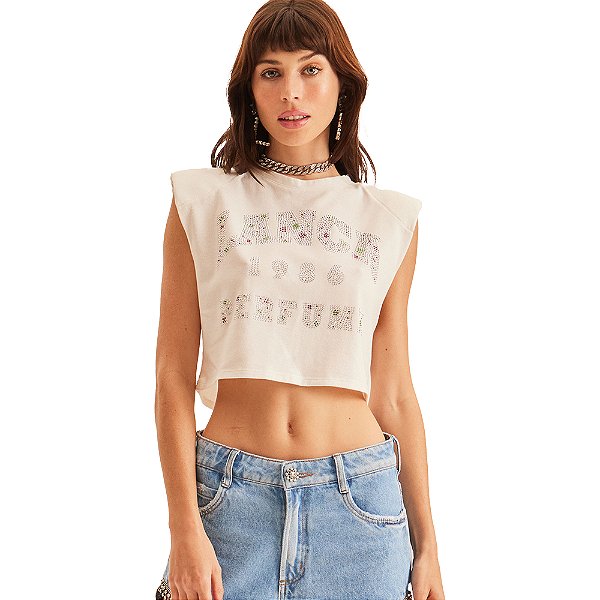 Camiseta Cropped Lança Perfume Muscle V23 Off White Feminino