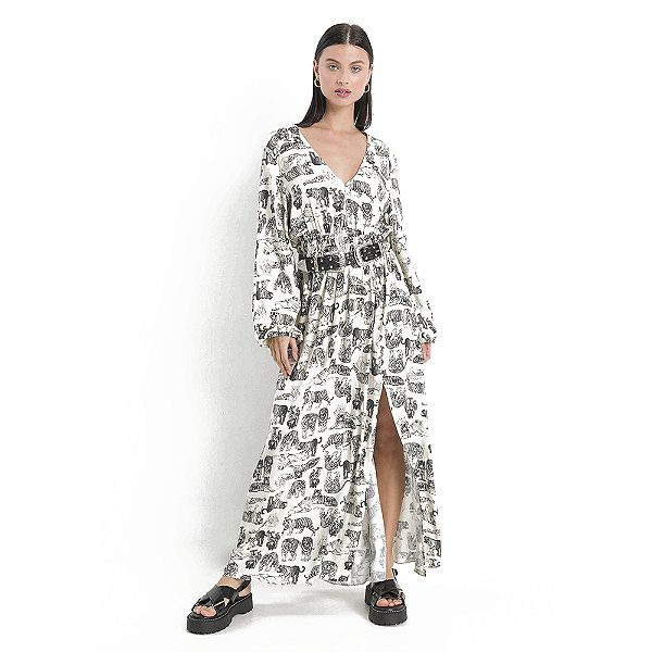 Vestido Com Fenda Myft Bege Feminino
