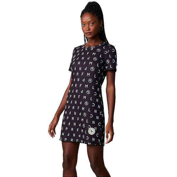 Vestido Estampado Easy Lança Perfume Curto Preto Feminino