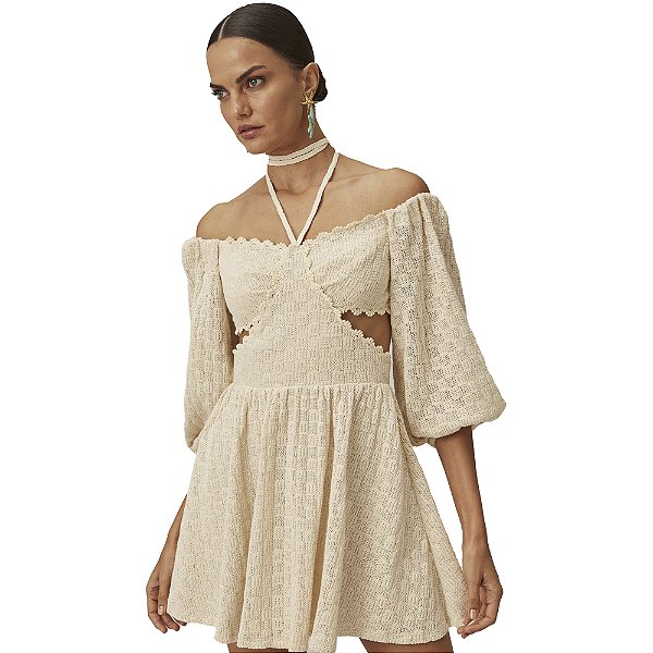 Vestido Curto Lança Perfume Cut Off V23 Bege Feminino
