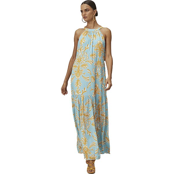 Vestido Longo Lança Perfume Estampado V23 Azul Feminino