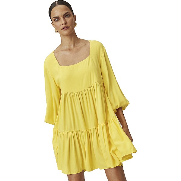 Vestido Lança Perfume Decote Quadrado V23 Amarelo Feminino
