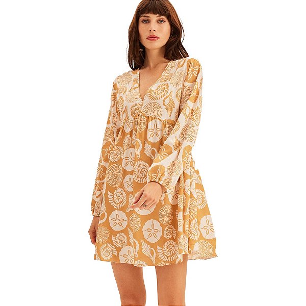Vestido Curto Lança Perfume Estampado AV23 Amarelo Feminino