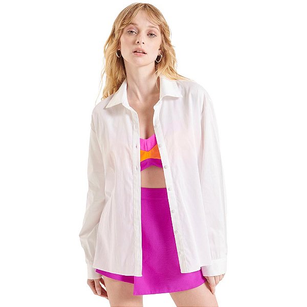 Camisa Myft Alongada Manga Longa AV23 Branco Feminino