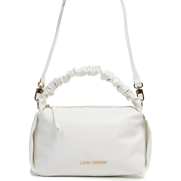 Bolsa Crossbody Lança Perfume Couro Alça Franzida Branco Feminino