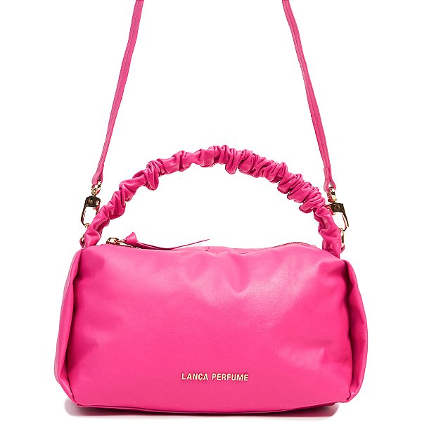 Bolsa Crossbody Lança Perfume Couro Alça Franzida Rosa Feminino