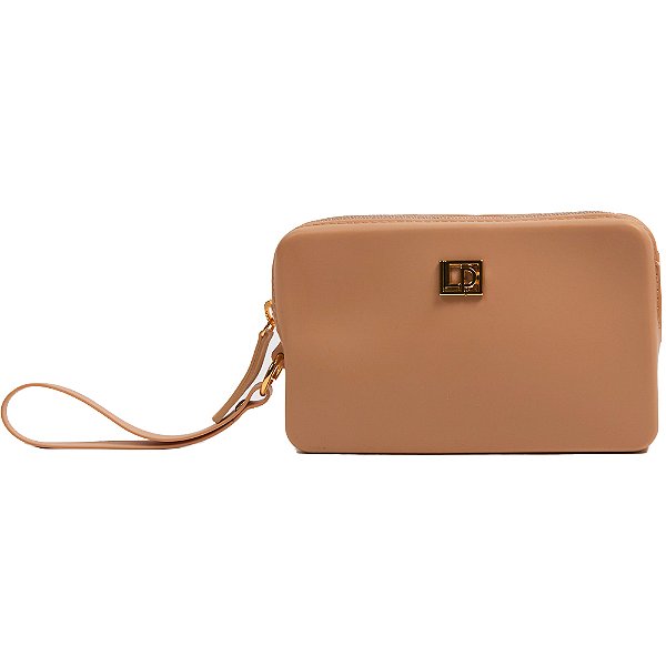 Bolsa Lança Perfume Clutch Rebite Bege Feminino
