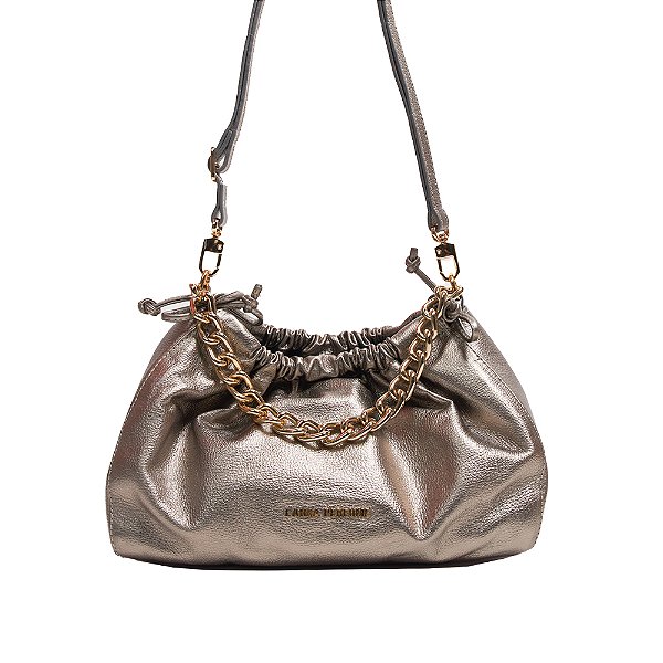 Bolsa Lança Perfume Shoulder Couro Prata Feminino