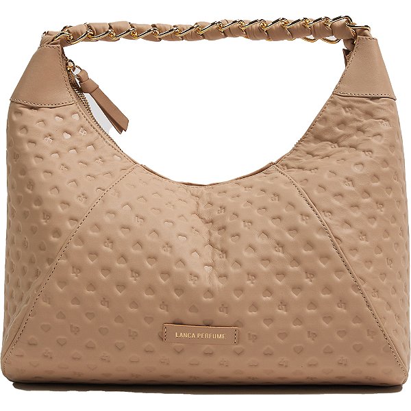 Bolsa Hobo Bag Couro Lança Perfume Embossed Coração Bege Feminino