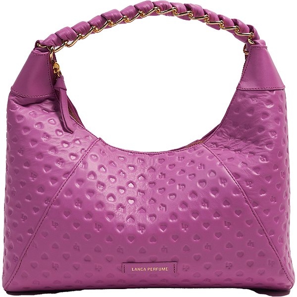 Bolsa Hobo Bag Couro Lança Perfume Embossed Coração Rosa Feminino