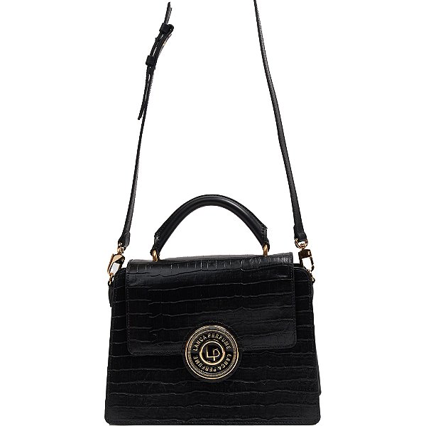 Bolsa Satchel Bag Couro Lança Perfume Fecho Redondo Preto Feminino