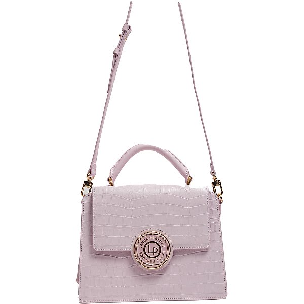 Bolsa Satchel Bag Couro Lança Perfume Fecho Redondo Lilás Feminino