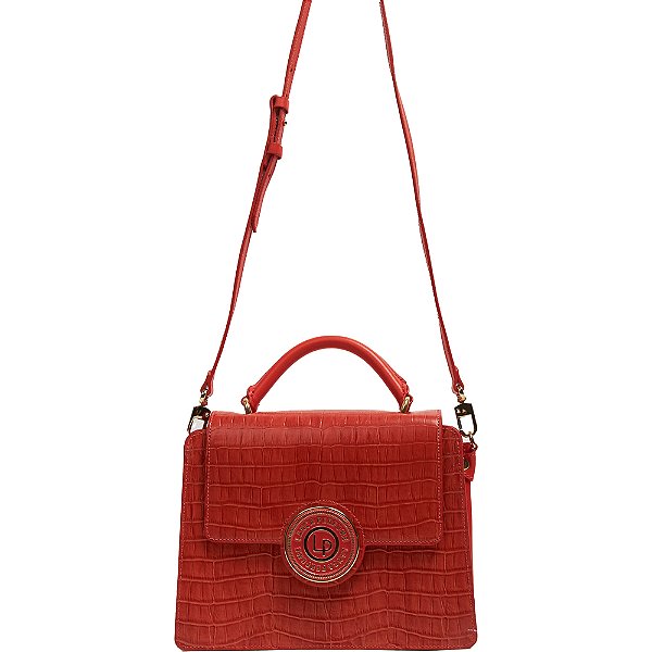 Bolsa Satchel Bag Couro Lança Perfume Fecho Redondo Laranja Feminino