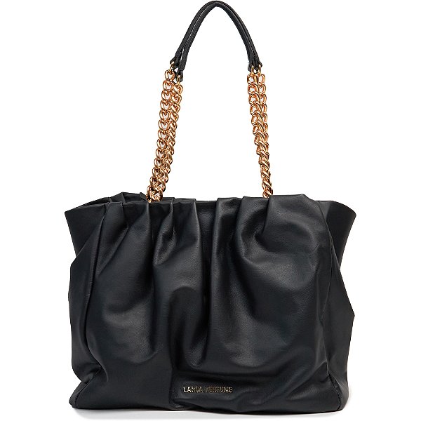 Bolsa Tote Lança Perfume Couro com Pregas Preto Feminino