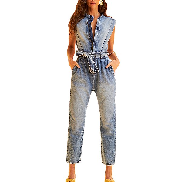 Macacão Jeans Forum com Cinto Azul Feminino